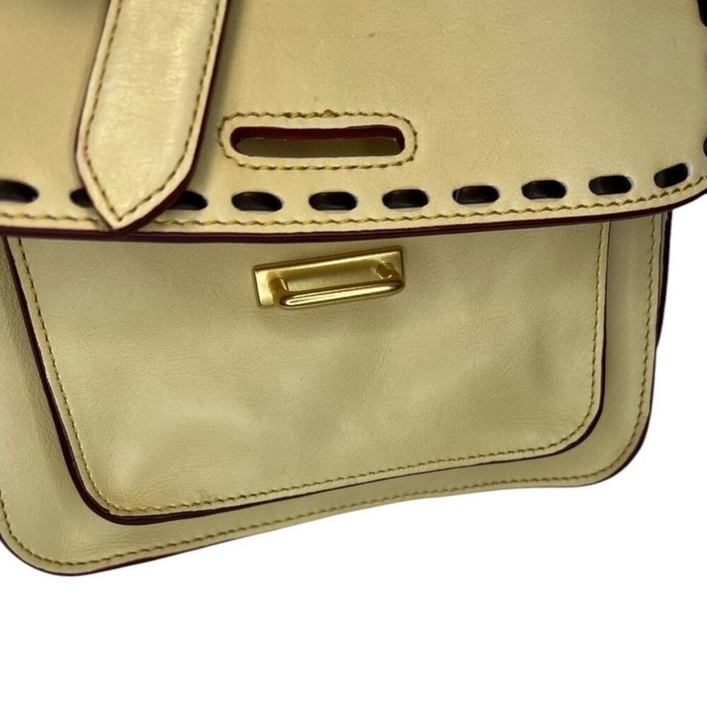 Dooney & Bourke cream binocular bag w/brown leather stitching, red interior - Picture 8 of 16